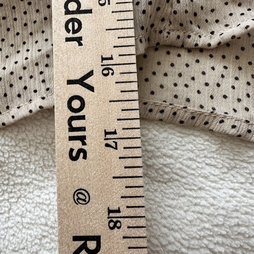 Loft Women's SZ M Black Polka Dot Beige Long Sleeve Ruffle Blouse Romantic - Picture 5 of 9